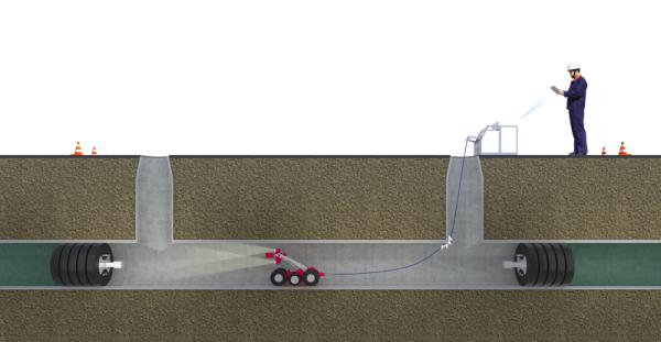 Pipe CCTV inspection robot in operation